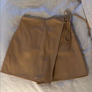 Tan Faux Leather Wrap Skirt